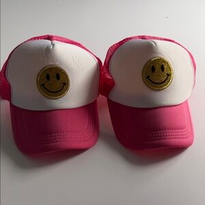 Pink and White Smiley Face Trucker Hat